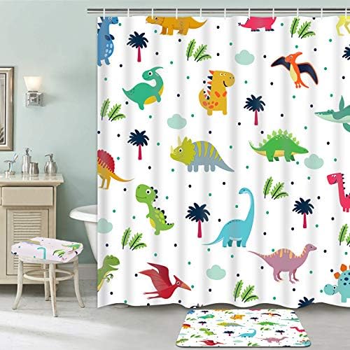 Ikfashoni 7 Piece Cartoon Dinosaur Bath Set with Rug and Towels