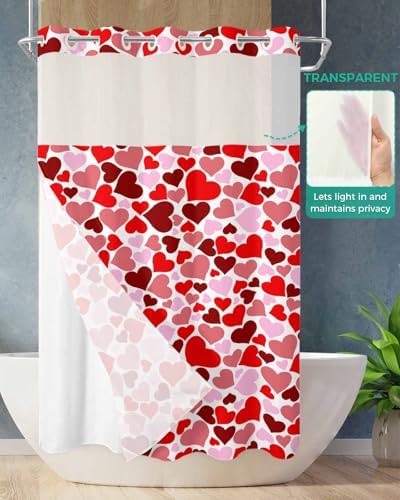 Perfect Matching Valentines Love No Hook Shower Curtain Set for Home Bathroom