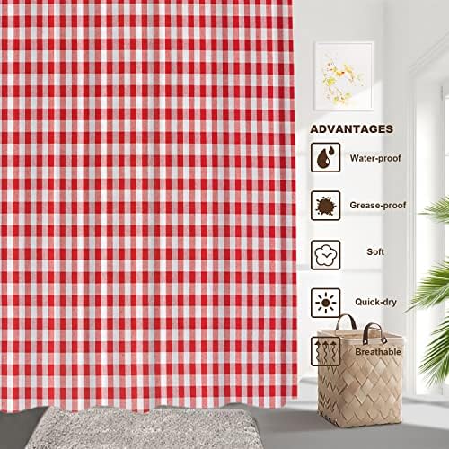 BaoNews Red White Checkered Shower Curtain Set