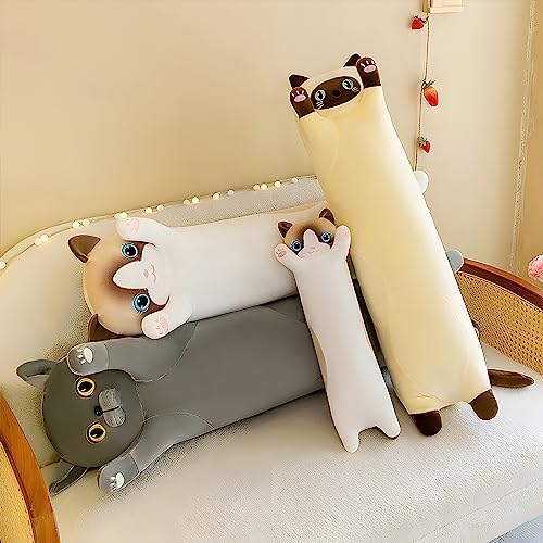 Long Cat Plush Pillow 196in Cute White Cat Plushie Body Pillow