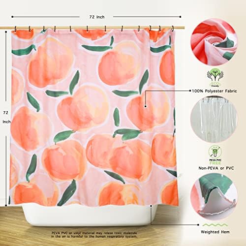 Elegant Peach Shower Curtain Set 72 x 72 Water Repellent 100 Recycled polyester