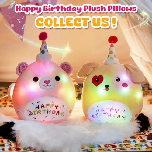 Happy Birthday Teddy Bear Glow Singing Plush Pillow