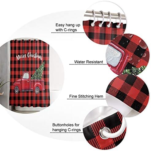 Stunning Christmas Shower Curtain Modern Red Lattice with Heart Tree Waterproof 60x72-Inch