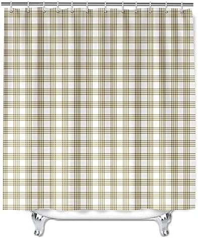 Square Shower Curtain with 12 Hooks Green Brown Plaid