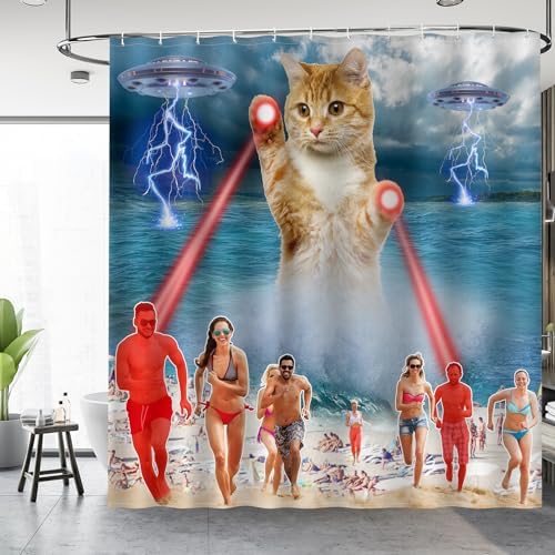 72x72 ocean cat shower curtain set with 12 hooks