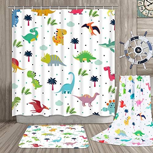 Ikfashoni 7 Piece Cartoon Dinosaur Bath Set with Rug and Towels