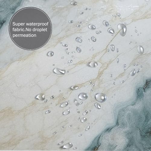 Green White Shower Curtain Boho Design Natural Marble Pattern