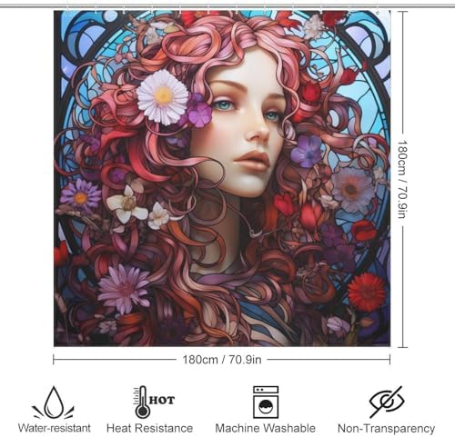 DAOWANGZUO Long Hair Girl Blue Glass Art shower curtain set