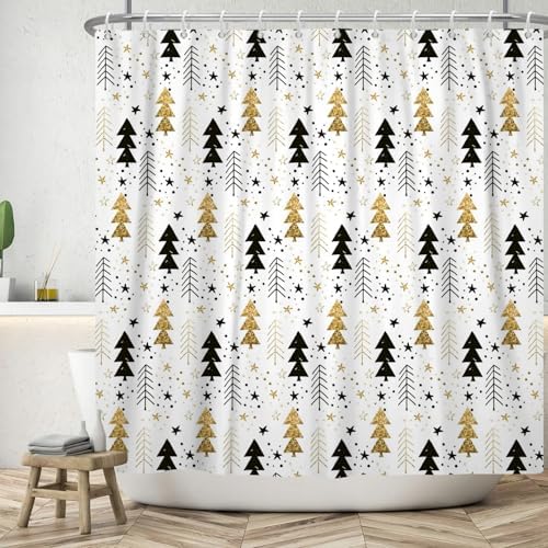 Boho Christmas Tree Shower Curtain with 12 Hooks