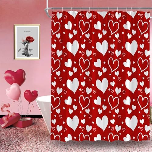 A Star Design Valentines Shower Curtain Red White Heart Set 70x70cm