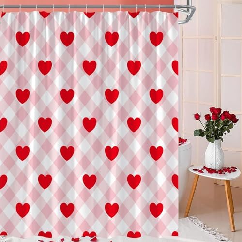 Sweet Heart Bathroom Curtain with Falling Love Balloons Perfect for Valentines Day