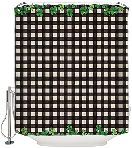St Patricks Day 36x72 Inch Four-Leaf Clover Plaid Bath Curtain