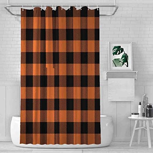 VISALUNA Shower Curtain Set 72x72in Orange Black Buffalo Plaid