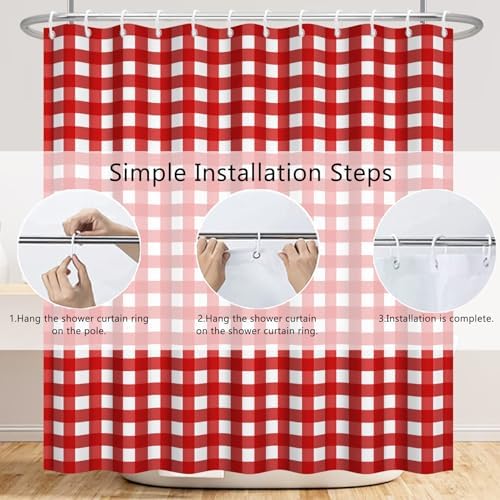 Renaiss 60x72 Inch Red Plaid Geometric Check Shower Curtain