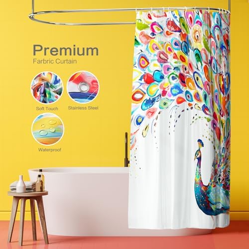 Vimorco Watercolor Peacock Shower Curtain
