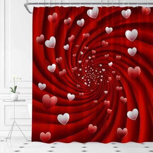 Valentines Day Retro Groovy Red Heart shower curtain 70x70 inches with 12 hooks