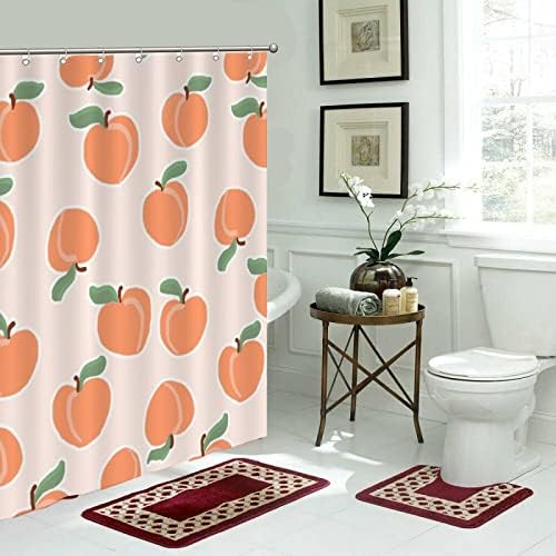 Cute Fruit Shower Curtains 59 x 71 Peach Modern Set with Hooks