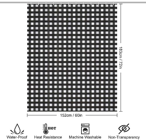Nosarte Black Gingham Shower Curtain Set with 12 Hooks