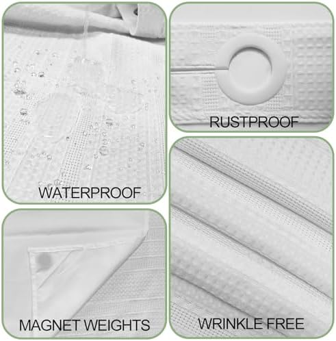 Heavy-Duty No Hook Waffle Weave Shower Curtain Hotel Quality White