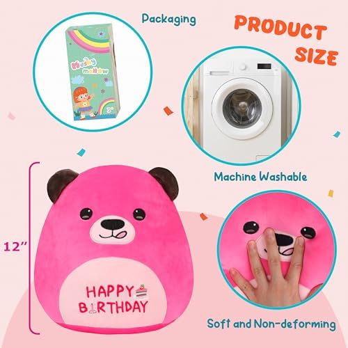 Mishmallow 12 Birthday Bear Plush Pillow Hot Pink