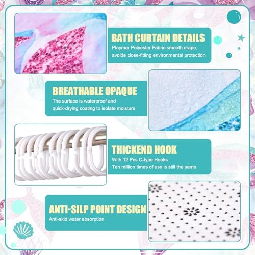 Nuanchu 6 Piece Mermaid Bathroom Set with Mat and Towels