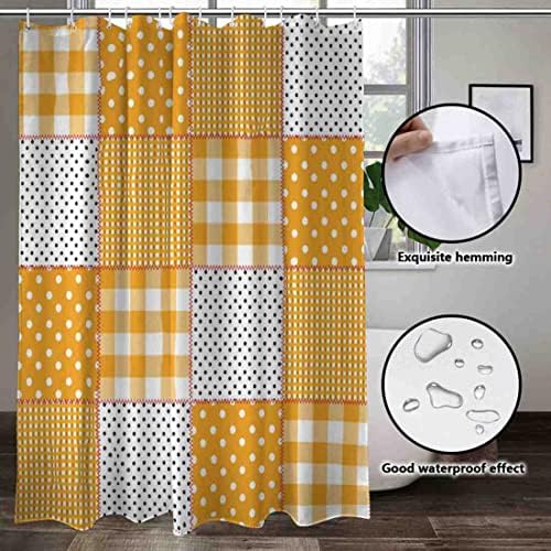 Vismamental Yellow White Patchwork Shower Curtain Set for Home Hotel Use