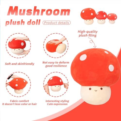 Soft Red Mushroom Plush Pillow Cute Toy for Kids and Girls