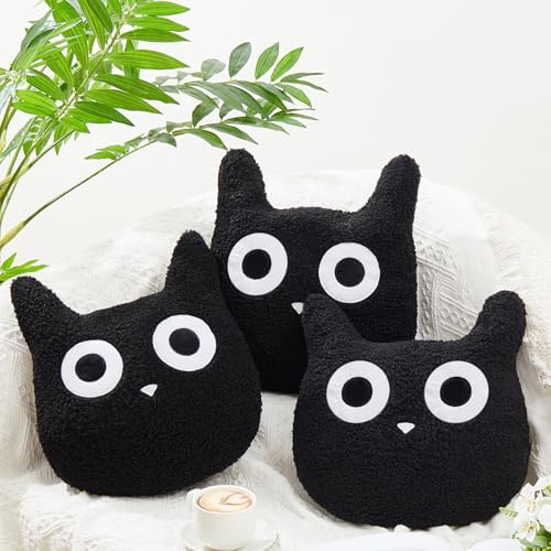 3 Pcs Black Cat Throw Pillow Plush Filling Full Lamb