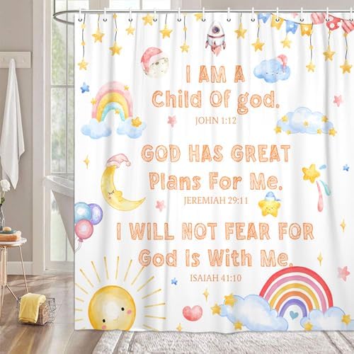 Kids Christian Inspirational Quotes 72-inch Shower Curtain Set