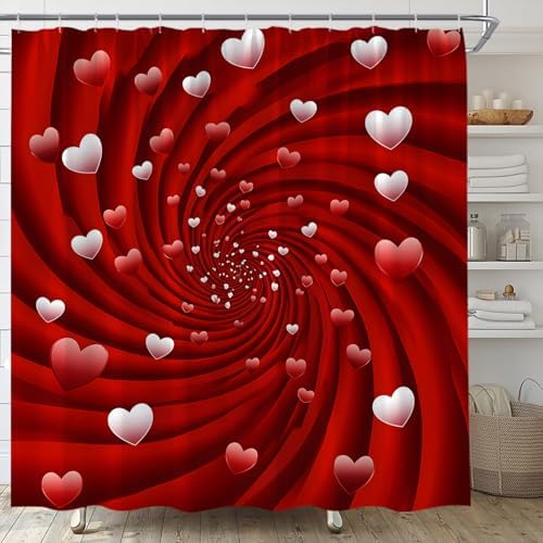 Valentines Day Retro Groovy Red Heart shower curtain 70x70 inches with 12 hooks