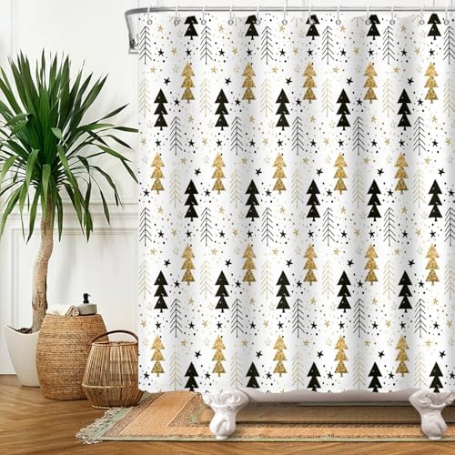 Boho Christmas Tree Shower Curtain with 12 Hooks