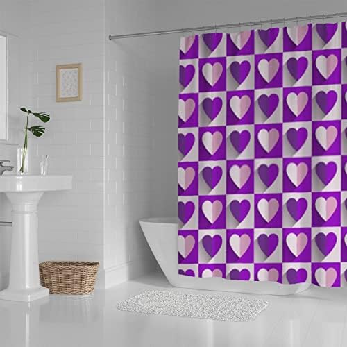 Hapuxt Valentines Day Heart Purple Shower Curtains Durable Waterproof Machine Washable