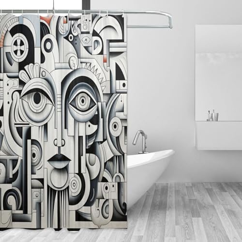 Abstract Face Boho Shower Curtain Set72x72 in