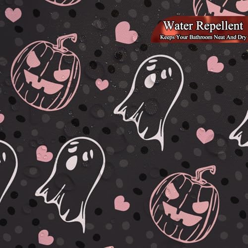 Sillsloso Halloween Pink Ghost Pumpkin Bathroom Curtain Waterproof 60x72 inch