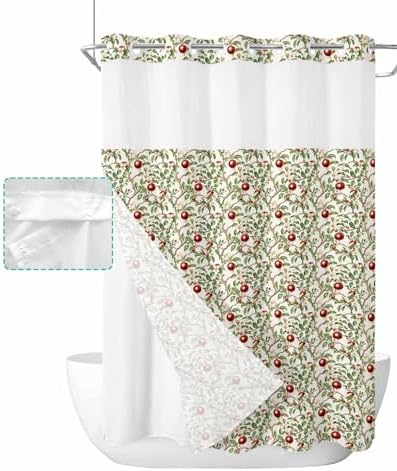 Art Deco Hotel Style Green Fruit No Hooks Shower Curtain Set 60x72