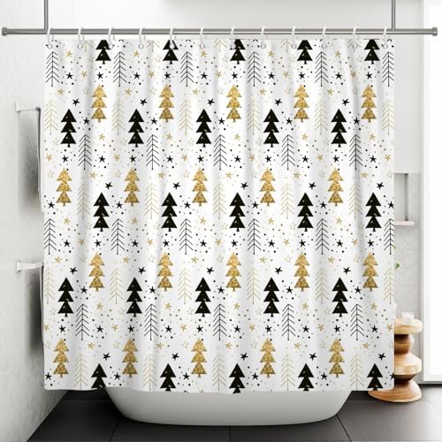 Boho Christmas Tree Shower Curtain with 12 Hooks