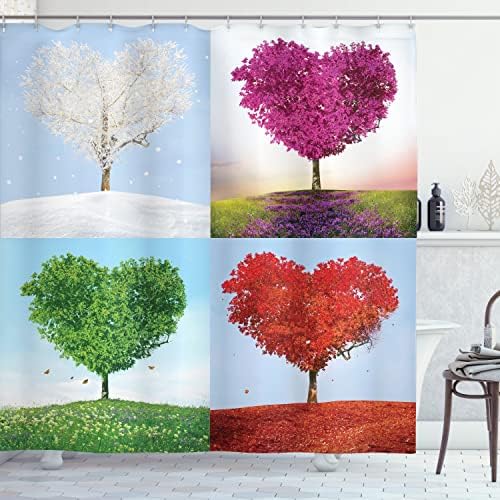 Ambesonne 4 Seasons Heart-Shaped Bathroom Shower Curtain
