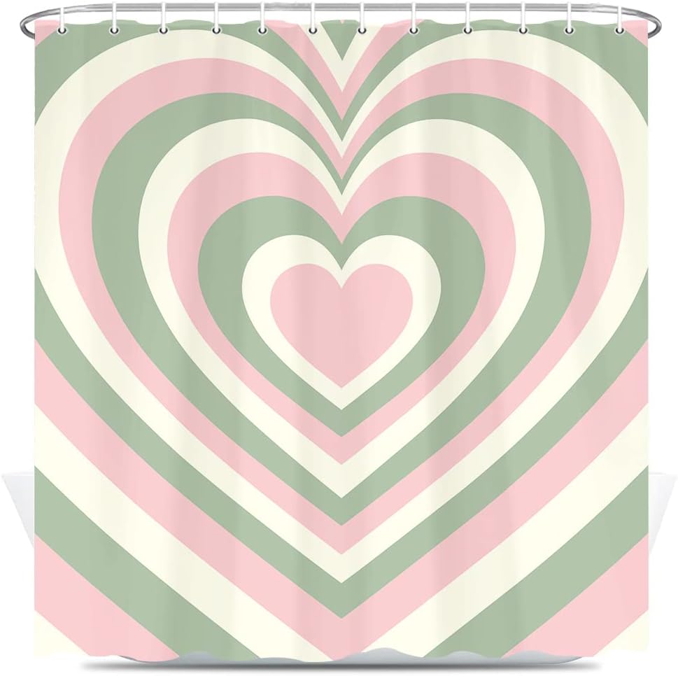 Cute Heart-Shaped Shower Curtain 2000s Hippie Design Quick-Dry Water-resistant