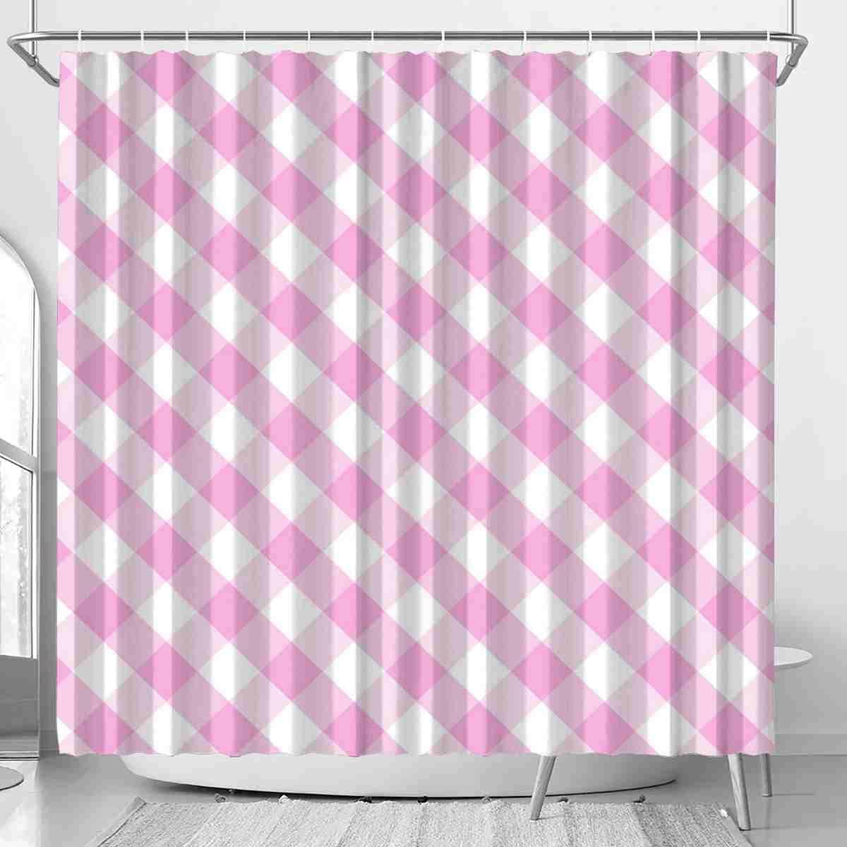 VISALUNA 12-Hook Checkered Shower Curtain Set for Bathroom
