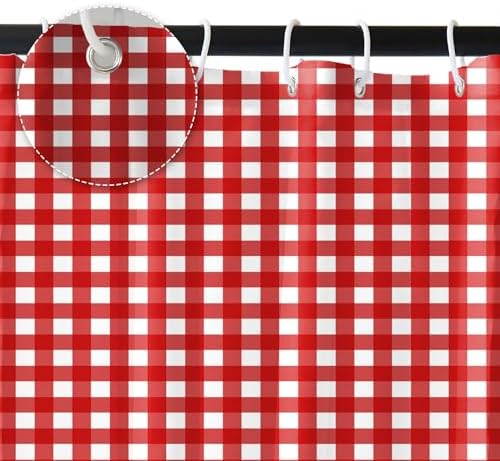 Renaiss 60x72 Inch Red Plaid Geometric Check Shower Curtain