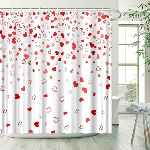 JONSEQIN Valentines Day Shower Curtain Red Heart 70x70 Inch with Hooks