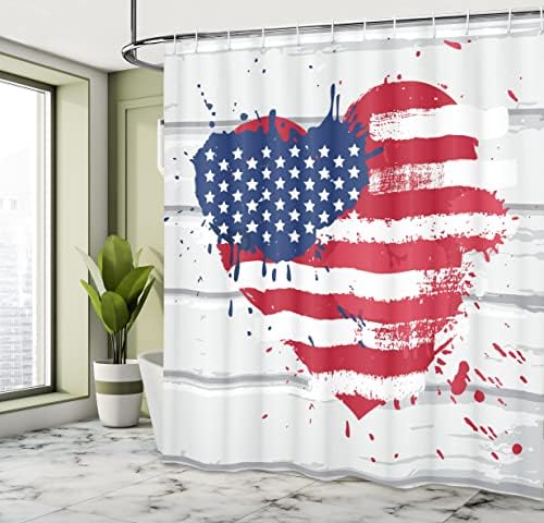 Ambesonne Americana 69 W x 70 L USA Flag Heart Shower Curtain