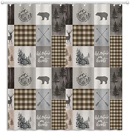 Warm Cabin Bear Rustic Shower Curtain Bear Moose Adventure Home Bathroom Curts