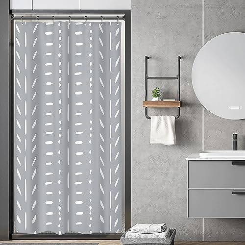 Riyidecor Small Boho Gray Shower Curtain with 7 Pack Hooks