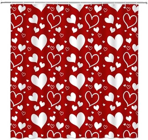 A Star Design Valentines Shower Curtain Red White Heart Set 70x70cm