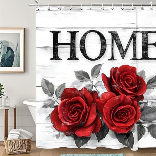 Stylish Retro Red Rose Washable Shower Curtain