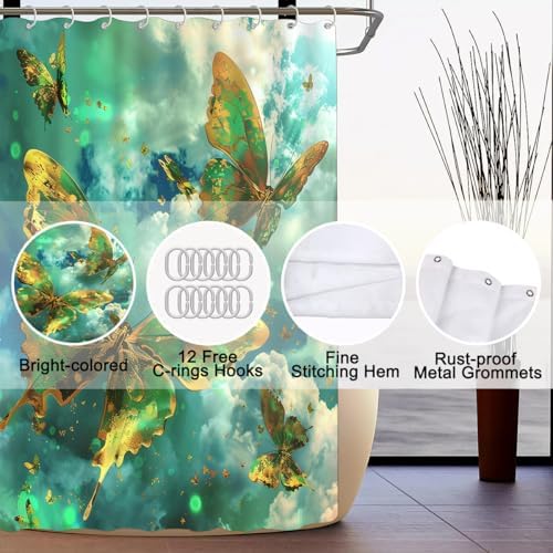 4 PCS Green Butterfly Shower Curtain Sets