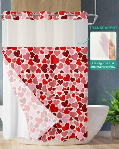 Valentines Red Pink Heart Shower Curtain Set