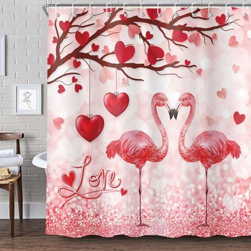 Valentines Party Ready Blue Heart Floral Shower Curtain 72x72-Inch Set
