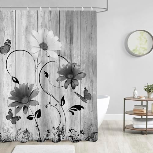 Stylish Floral Bath Curtain with Butterfly Leaves Design